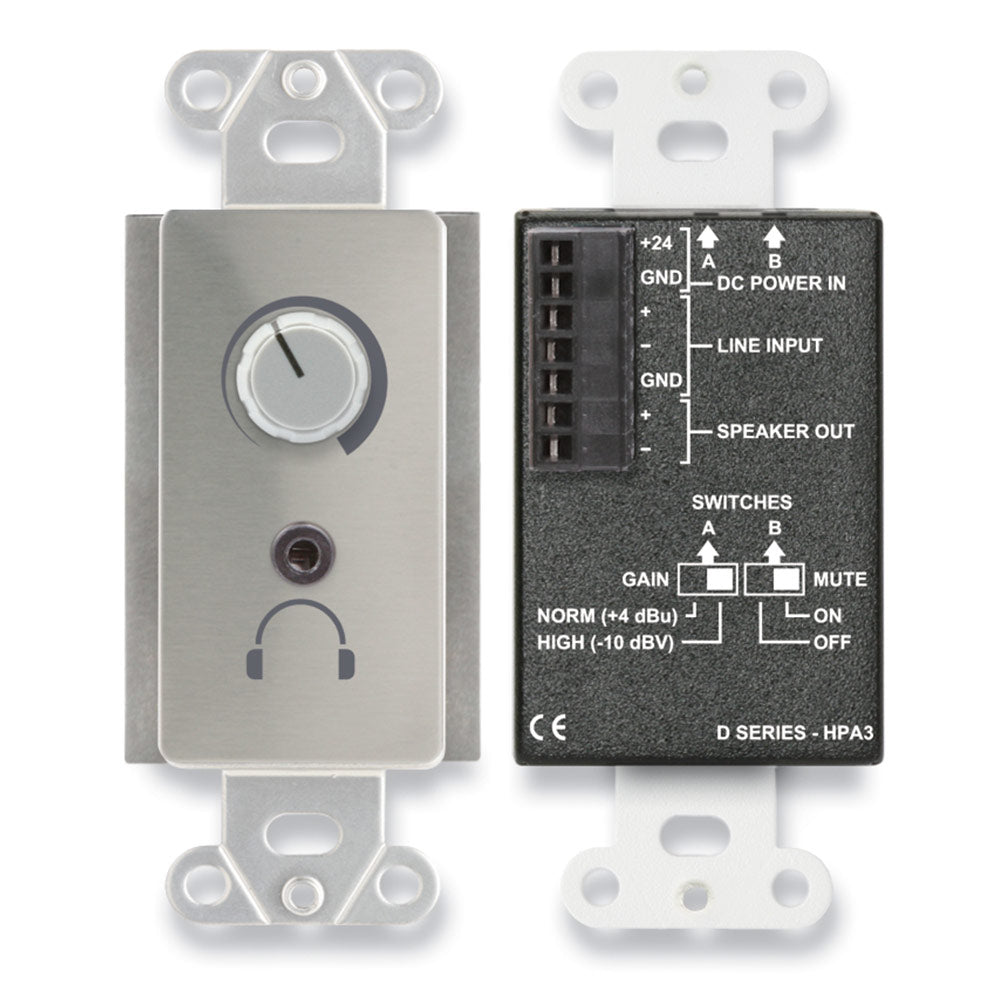 RDL DS-HPA3 Decora Mount 3.5 Watt Headphone Amplifier (Stainless Steel) - Custom Engraving Option