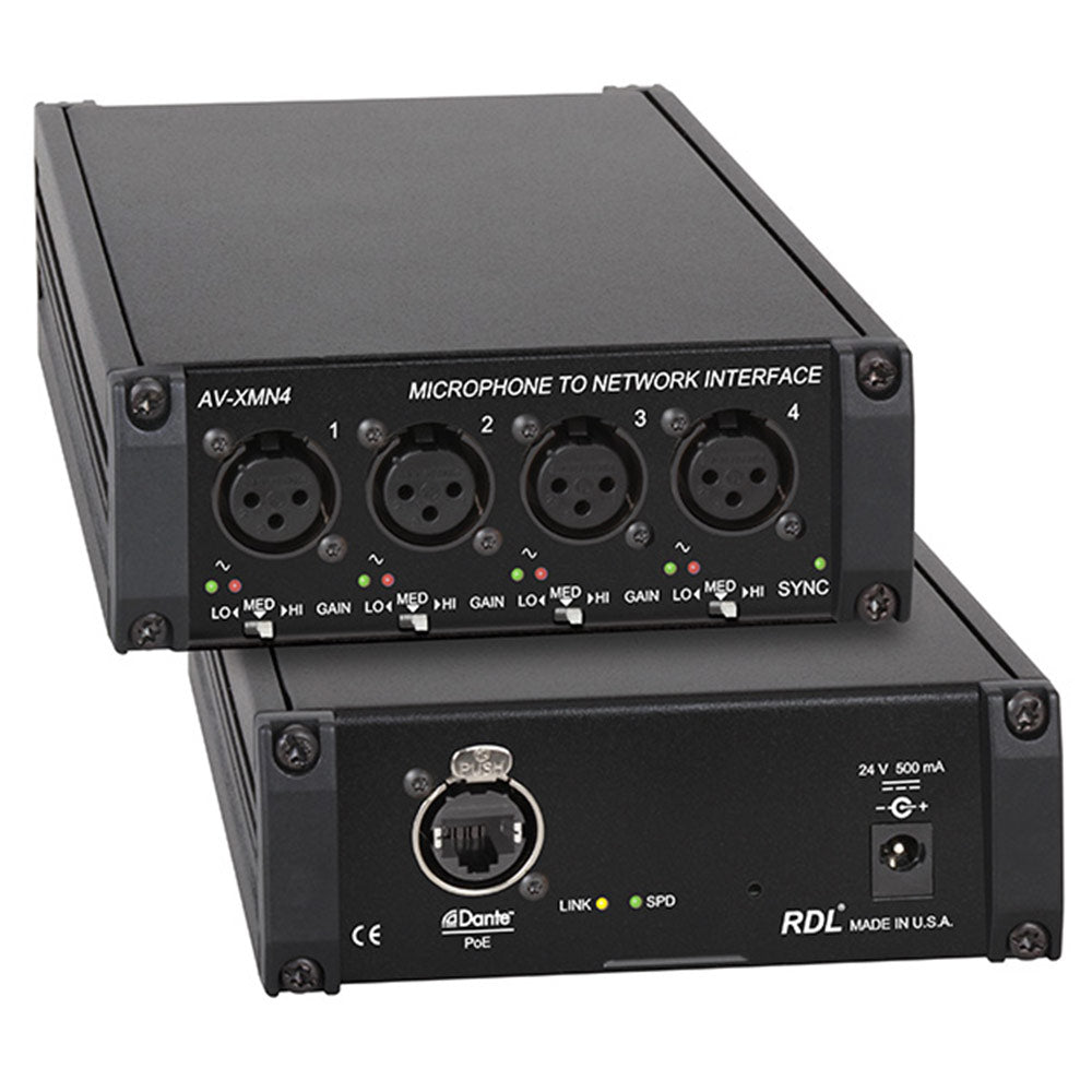RDL AV-XMN4 - Four-Channel Microphone Input to Dante Network Interface