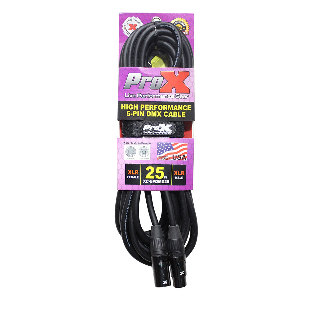 ProX XC-5PDMX25 25 Ft. DMX XLR5-M to XLR5-F High Performance Cable