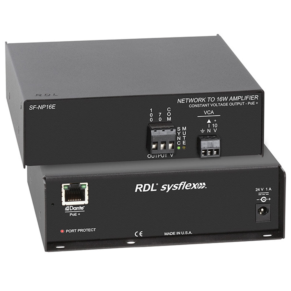 RDL SF-NP16E PoE+ Network to 16 W Mono Audio Amplifier - 70v or 100v