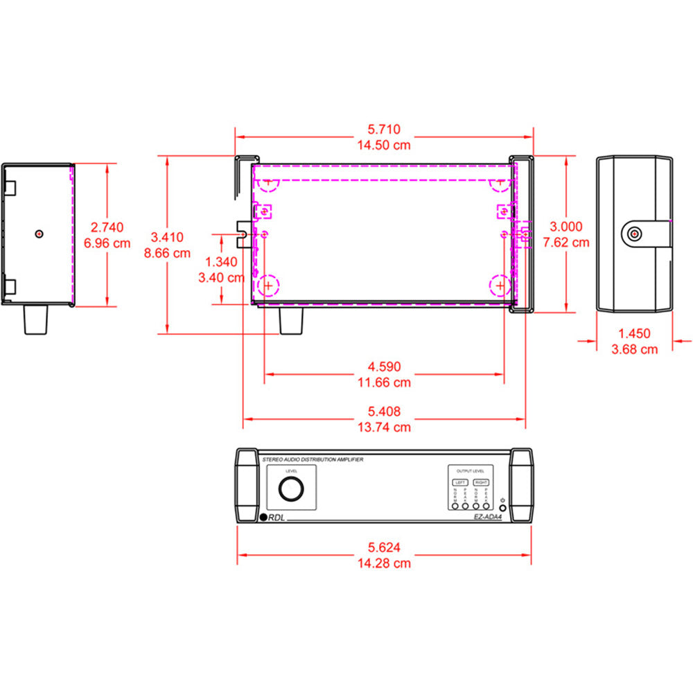 RDL EZ-ADA4 Stereo Audio Distribution Amplifier - 1X4
