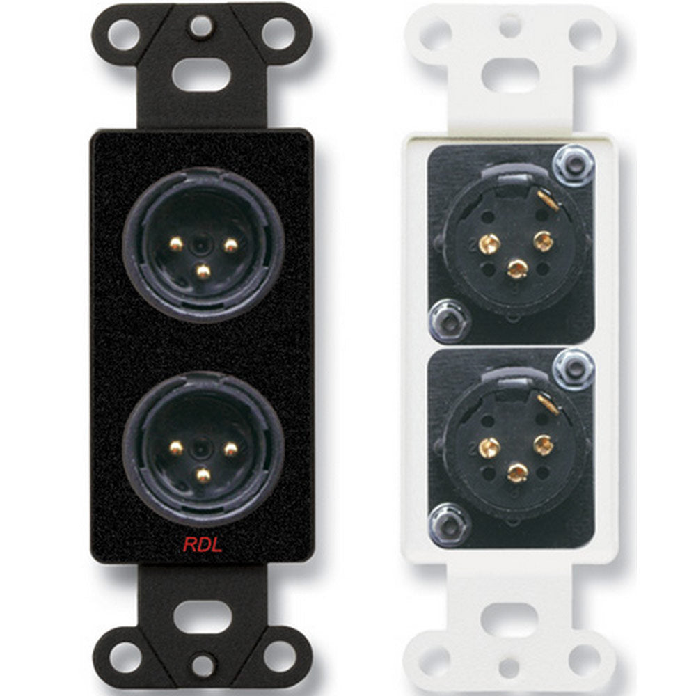RDL DB-XLR2M Decora Mount Dual XLR Male Solder Jack Panel (Black)