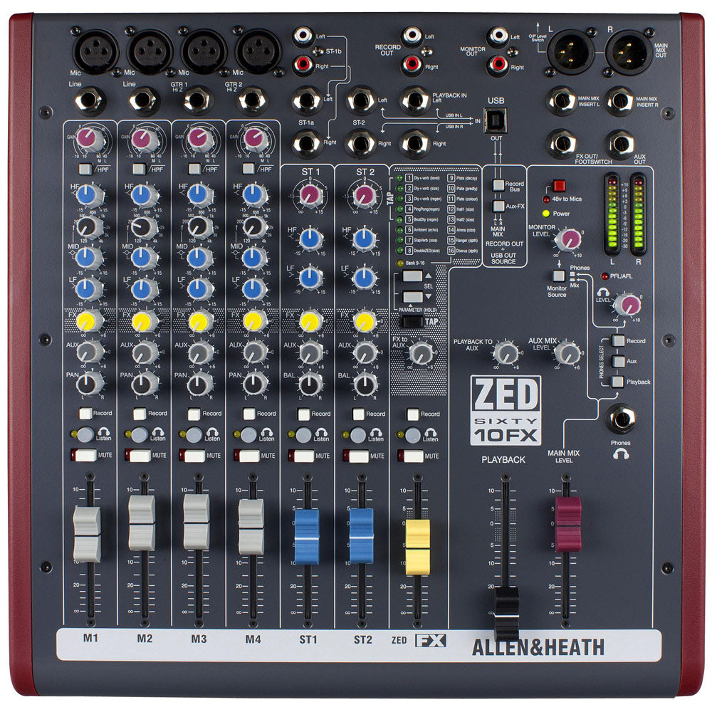Allen and Heath ZED-60-10FX Compact Live/Recording Mixer (with USB and FX)