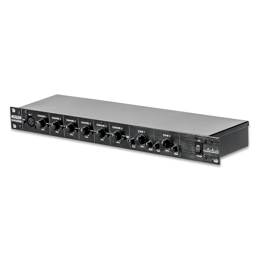ART MX624 - Six Channel Stereo Install Mixer with Two Zones