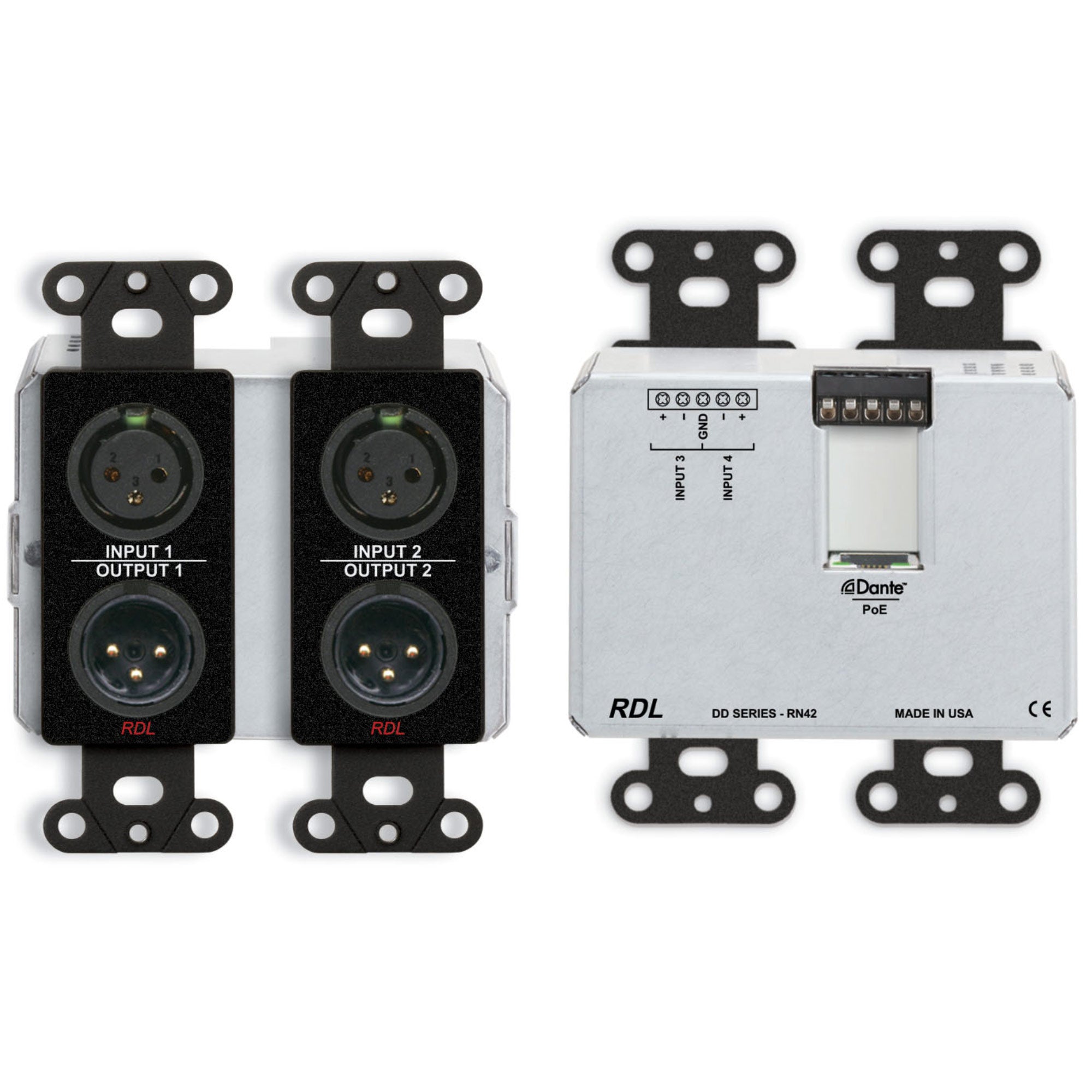 RDL DDB-RN42 Wall-Mounted Bi-Directional Mic/Line Dante Interface 4 x 2