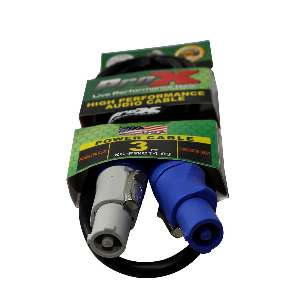 ProX XC-PWC14-03 - 3 Foot 14 AWG High-Performance Power Cord (Grey Male to Blue Male)