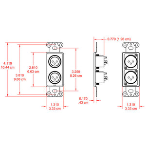 RDL DB-XLR2M Decora Mount Dual XLR Male Solder Jack Panel (Black) - Custom Engraving Option