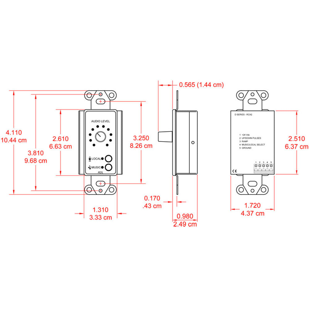 RDL DB-RCX2 Room Control for RCX-5C Room Combiner (Black) - Custom Engraving Option