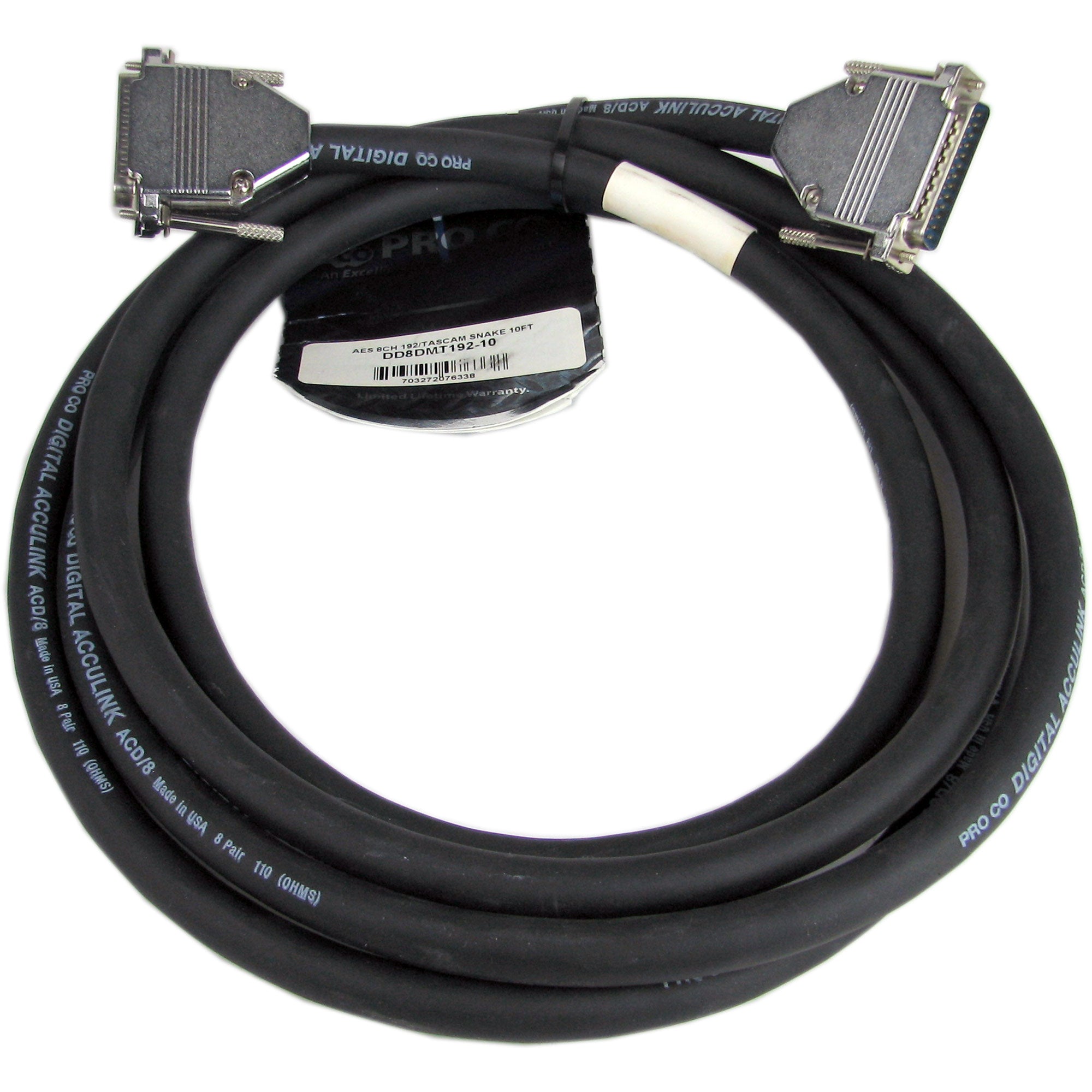Pro Co DD8DMT192-10 DB25 to DB25 Digital Snake (10 Foot/Tascam Pinout)