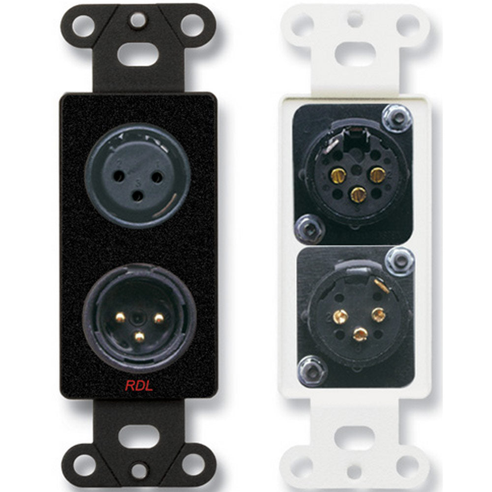 RDL DB-XLR2 Decora Mount XLR Male/Female Solder Jack Panel (Black)