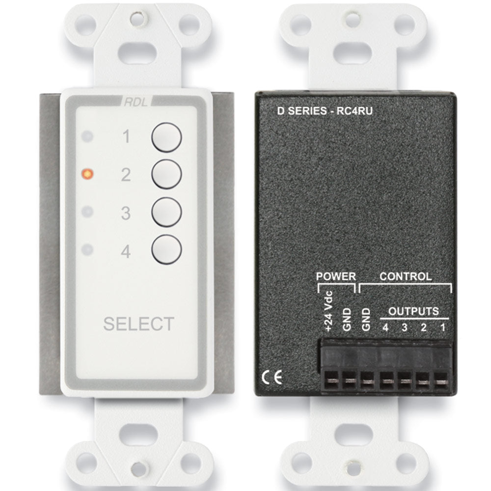RDL D-RC4RU 4-Channel Remote Source Selector for RACK-UP (White) - Custom Engraving Option