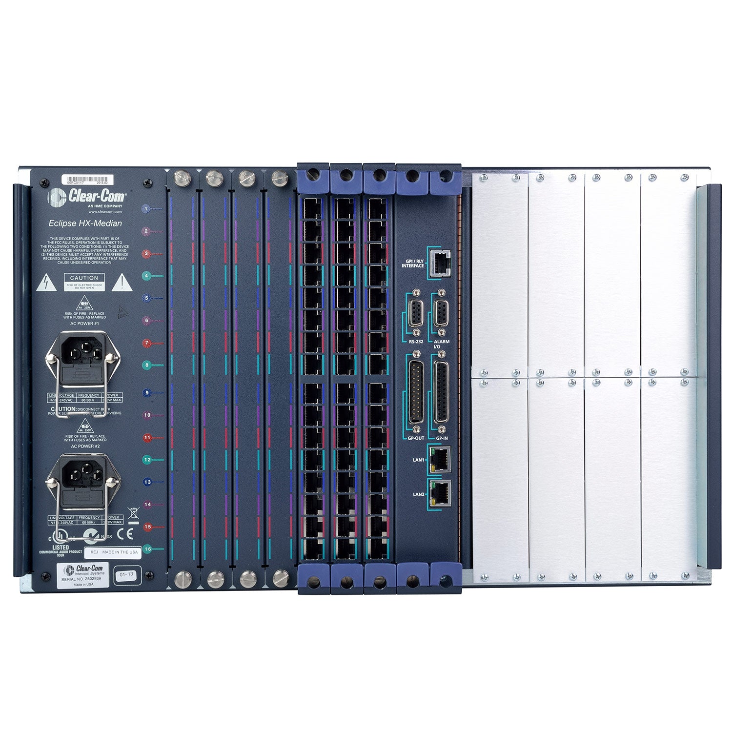 Clear-Com ECLIPSE-HX-MEDIAN-32P - Eclipse HX Median Modular Intercom Frame (32 Analog Ports / 2 CPU)