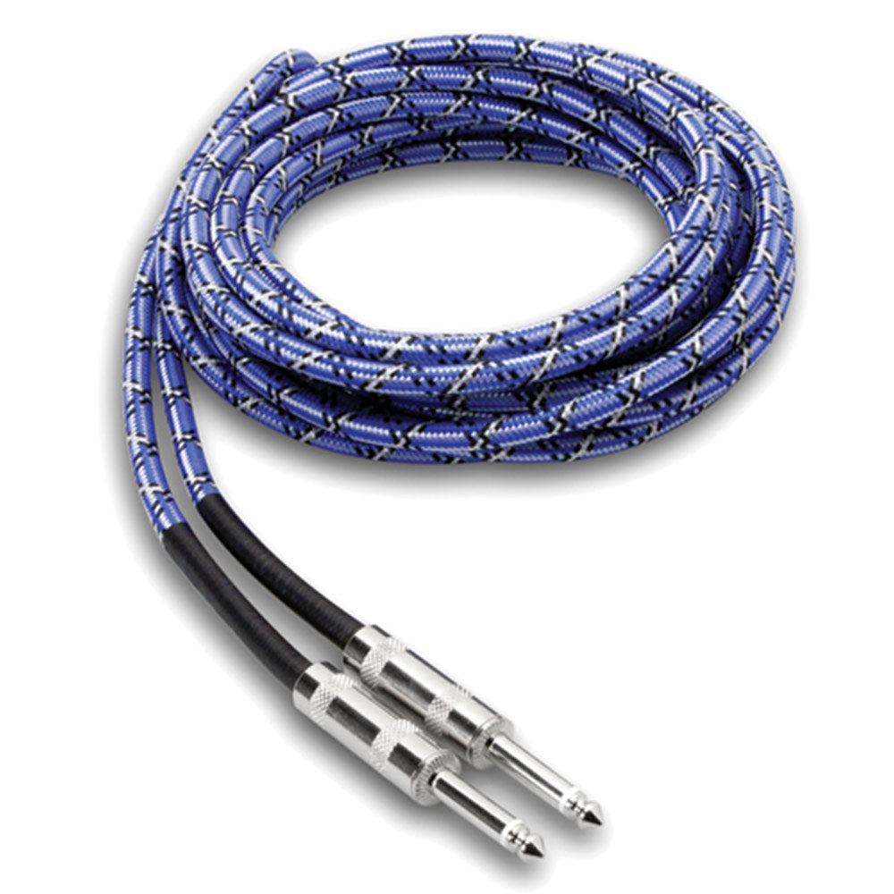 Hosa 3GT-18C1 Cloth Guitar Cable, Hosa Straight to Same, 18 feet, Blue/White/Black