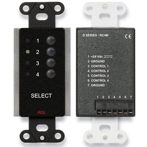 RDL DB-RC4M 4-Channel Remote Source Selector for D-SERIES (Black) - Custom Engraving Option