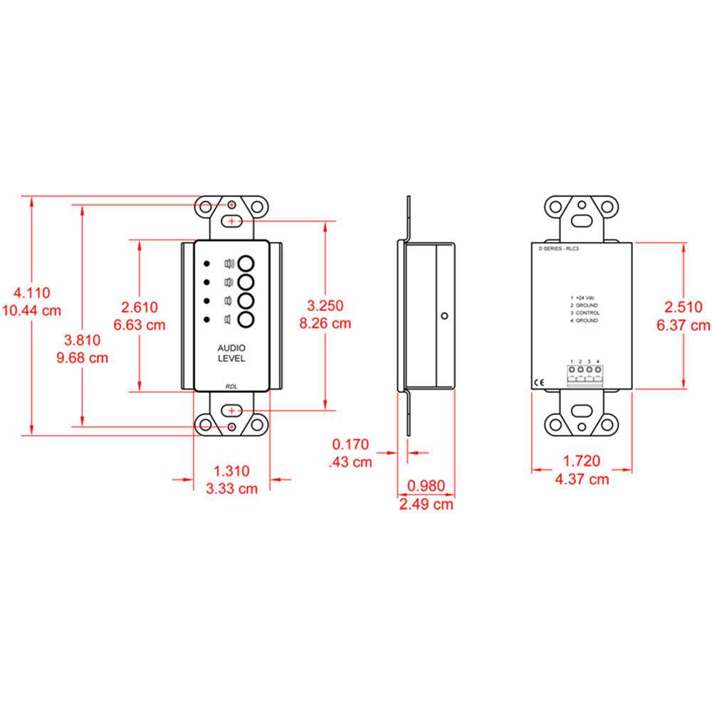RDL DS-RLC3 Remote Level Control with Preset Levels (Stainless) - Custom Engraving Option