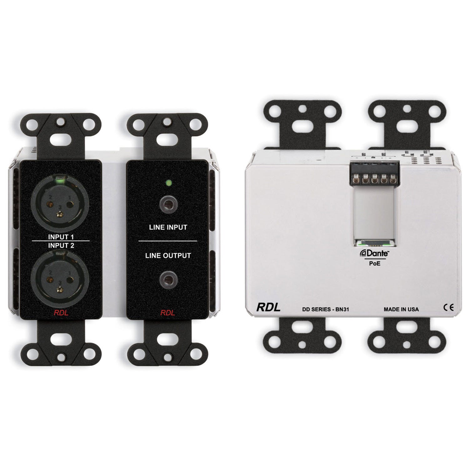 RDL DDB-BN31 Wall Mount 4-In 4-Out Mic/Line to Dante Interface (Black)