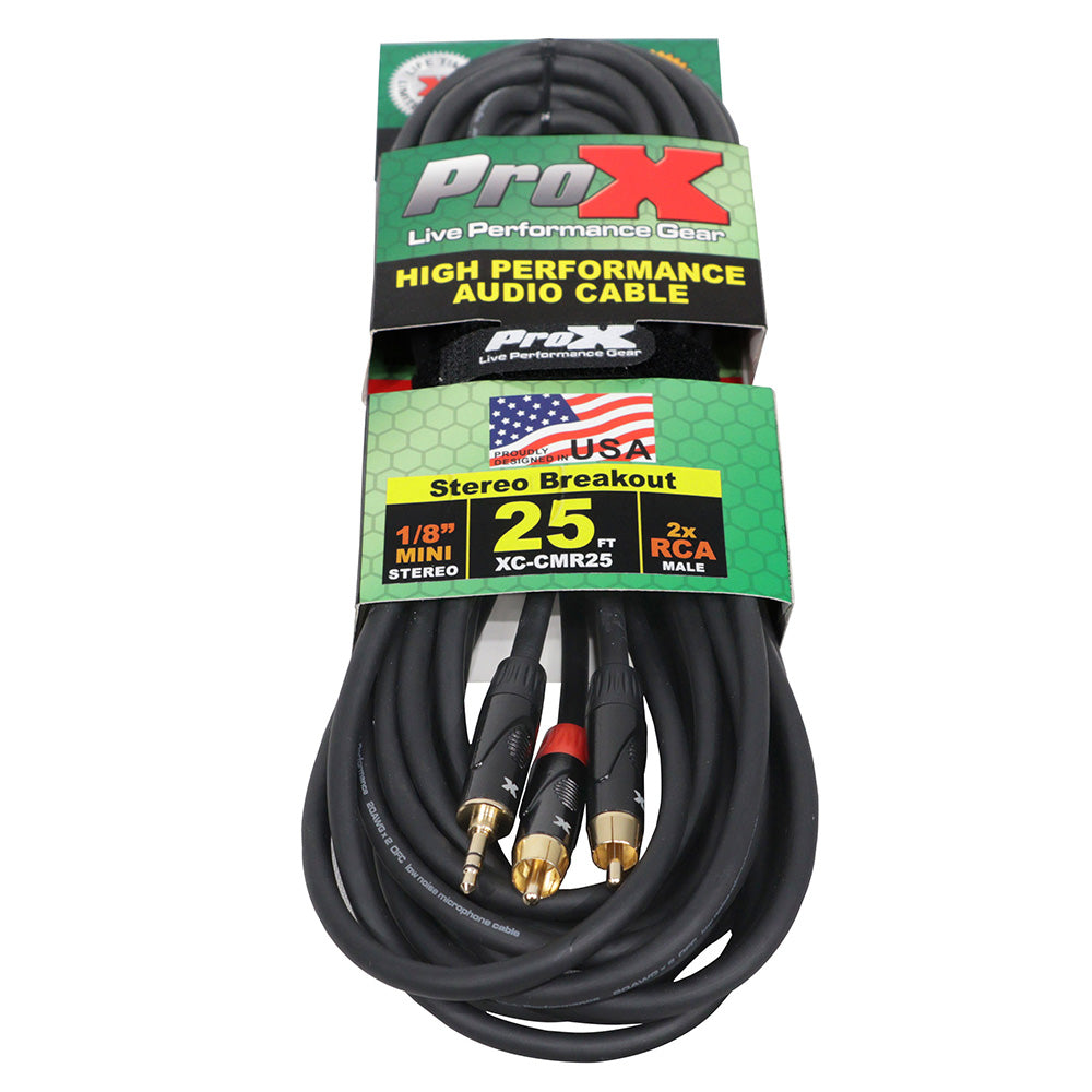 ProX XC-CMR25 25Õ Ft High Performance 3.5mm 1/8Ó Mini TRS to Dual RCA-M Unbalanced Y-Cable