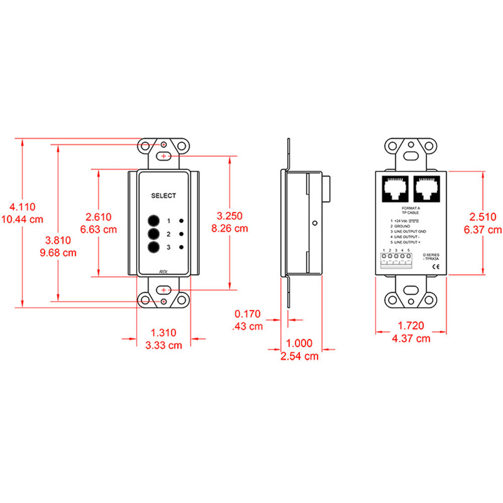 RDL DB-TPRX3A Decora Mount 3-Channel Format-A Source Selector (Black) - Custom Engraving Option