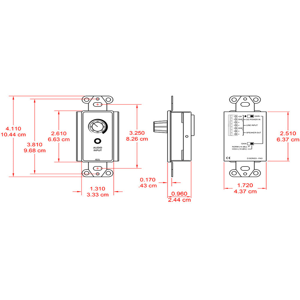 RDL DB-PA3 3.5-Watt Audio Amplfiier in Decora Wall Plate (Black)
