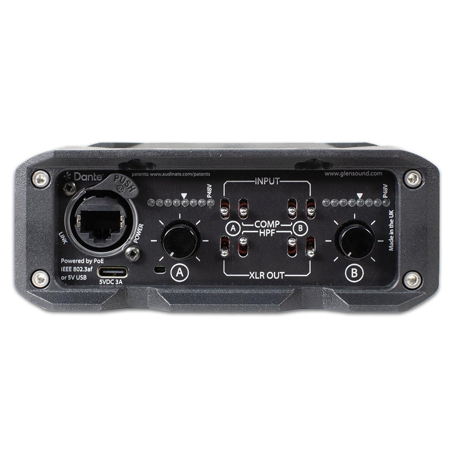 Glensound AoIP22M - Two Channel Dante Mic Amp With 2 Channel Return