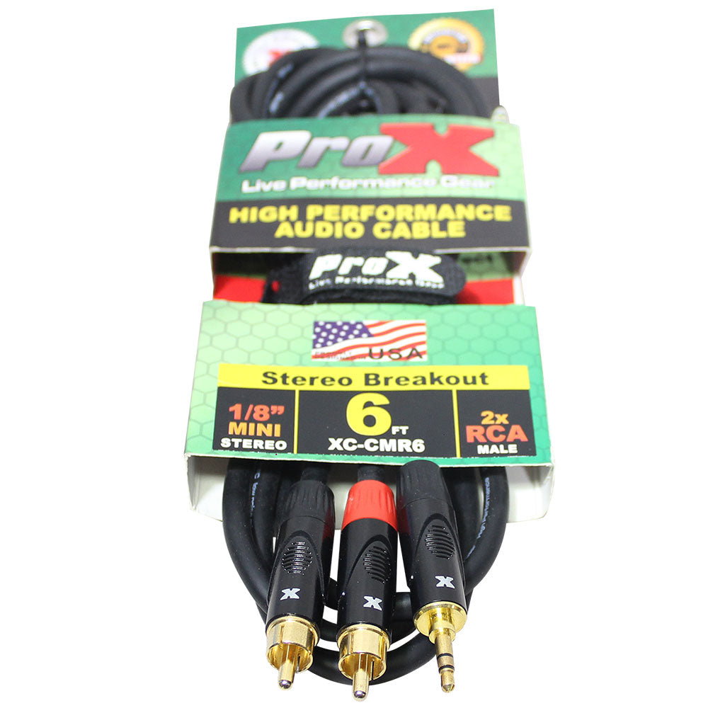 ProX XC-CMR6 6 Ft. Unbalanced 1/8" (3.5mm) Mini TRS-M to Dual RCA-M High Performance Audio Cable
