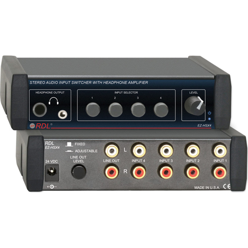 RDL EZ-HSX4 Stereo Audio Input Switcher with Headphone Amp - 4X1