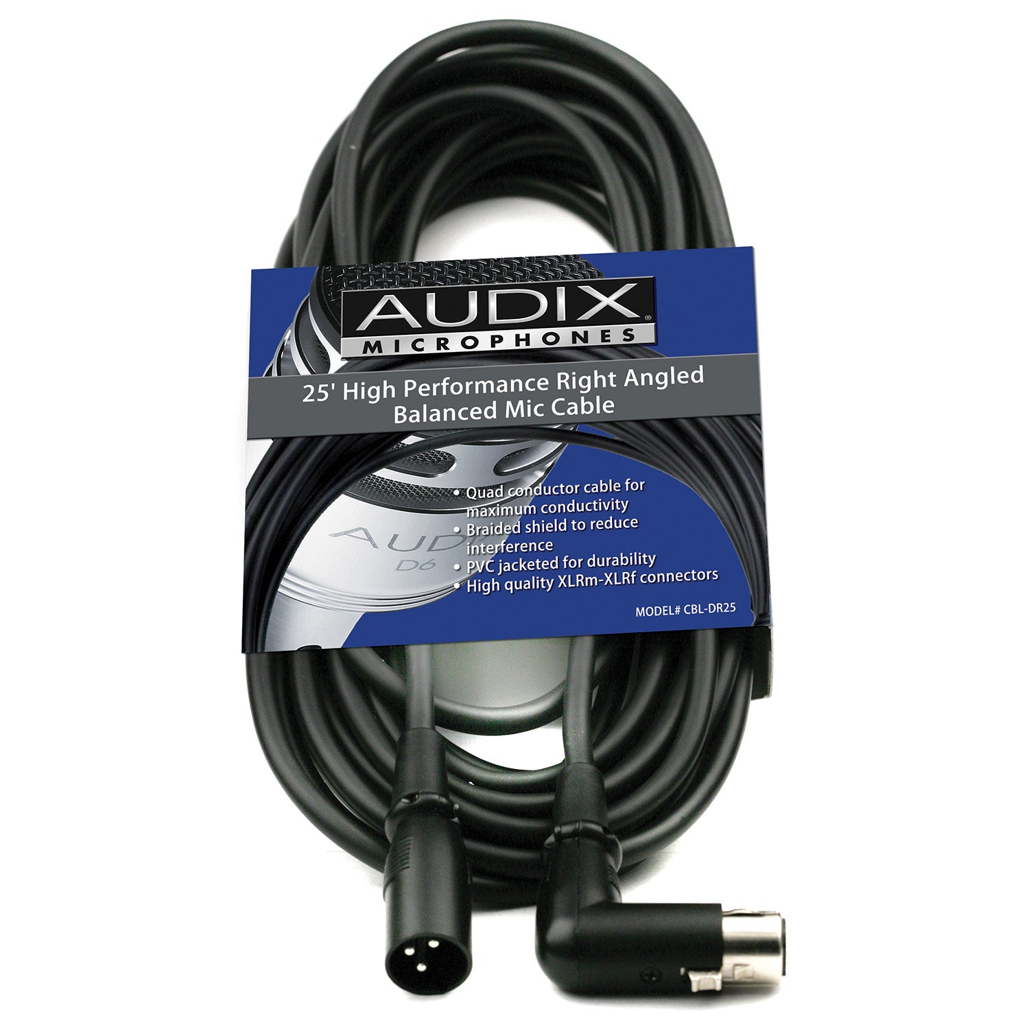 Audix CBL-DR25 25' 90 Degree XLR-F to Straight XLR-M Microphone Cable