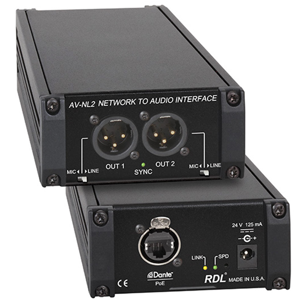 RDL AV-NL2 - Two-Channel Dante Network to Balanced Analog Audio Interface
