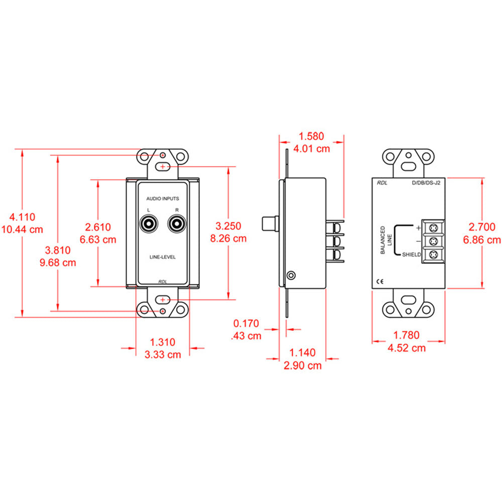 RDL DB-J2 RCA Line Input Assembly in Decora Wall Plate
