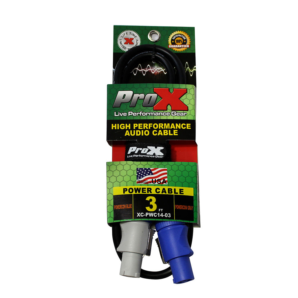 ProX XC-PWC14-03 - 3 Foot 14 AWG High-Performance Power Cord (Grey Male to Blue Male)