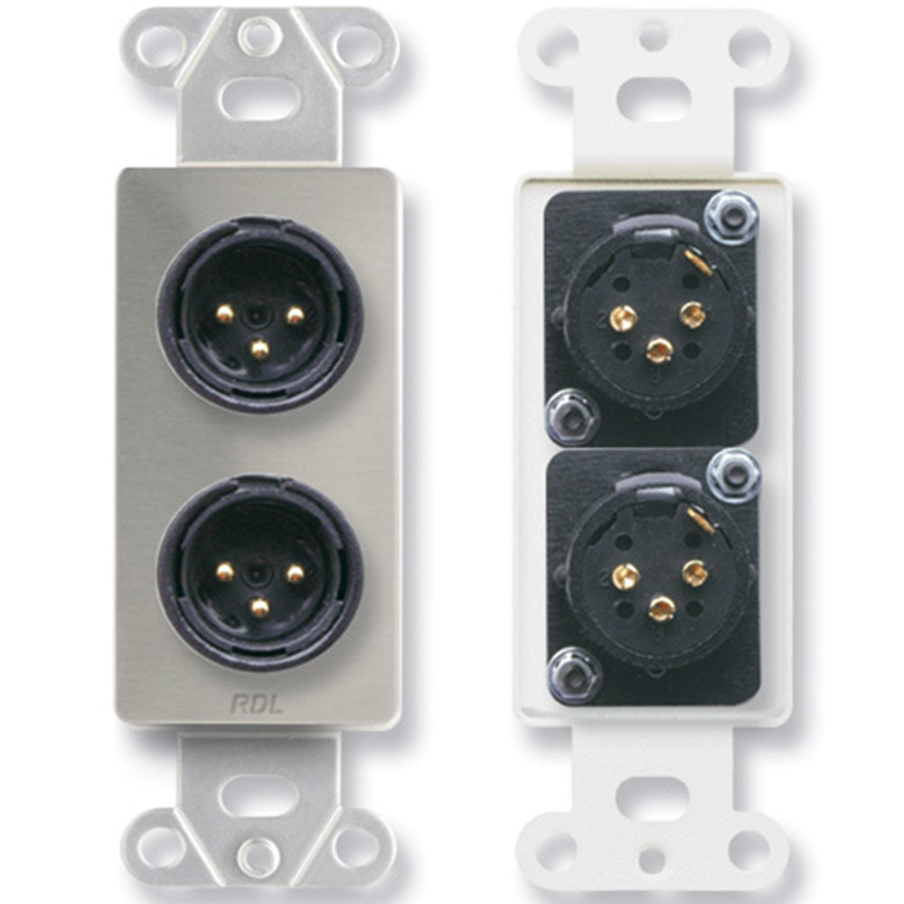 RDL DS-XLR2M Dual XLR 3-pin Male Jacks on D Plate - Solder type - Stainless Steel