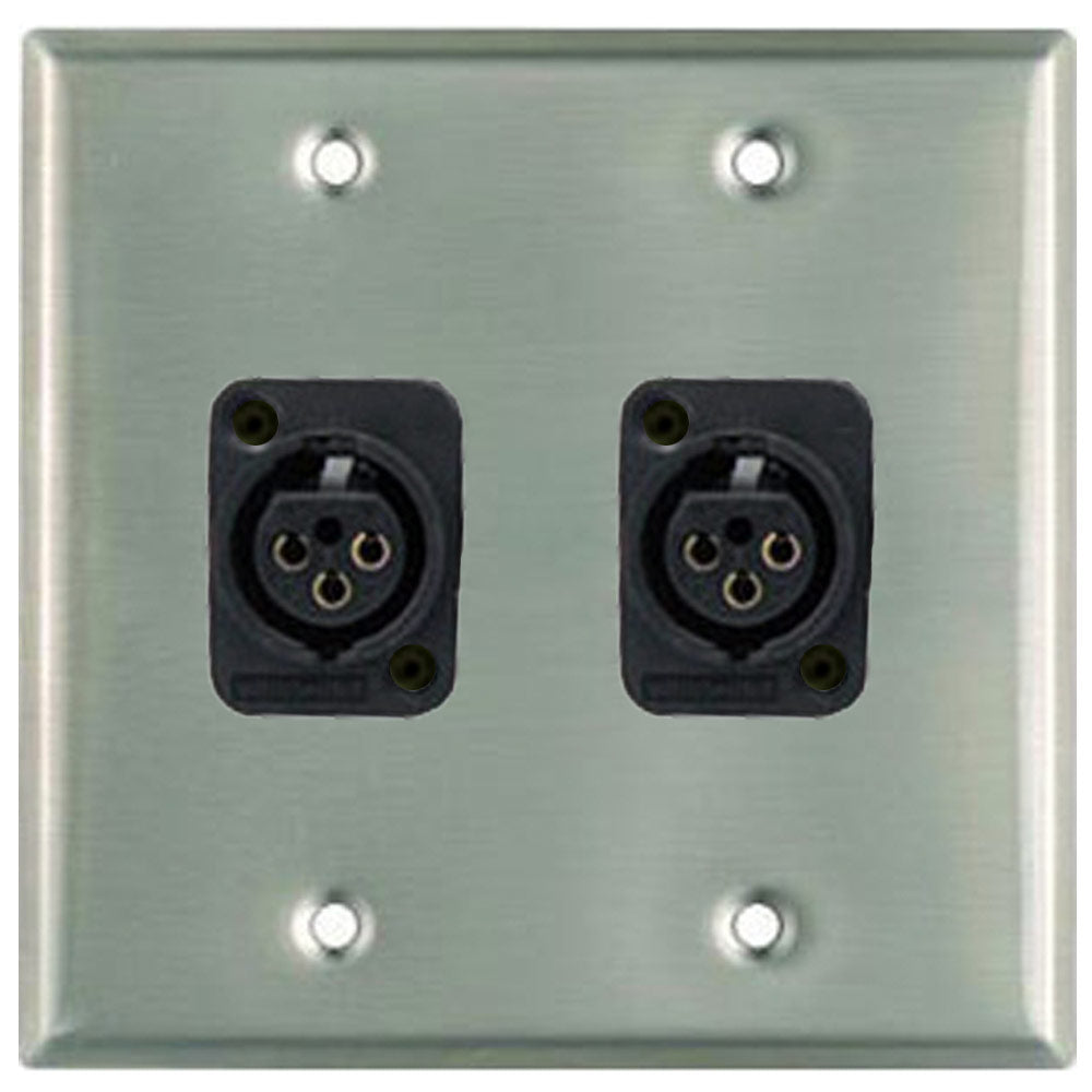 Whirlwind WP2/2FW Stainless Steel Wall Plate - 2 Gang, 2 WC3F Female XLRs