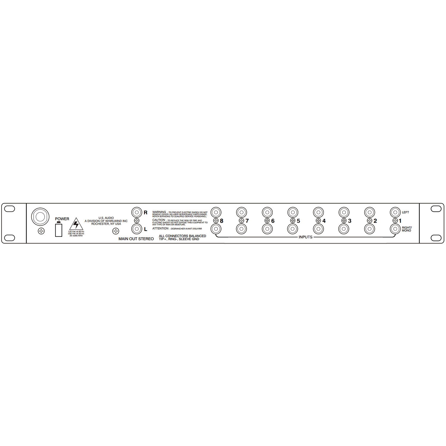 Whirlwind MIX-8S Stereo 8-Channel Line Mixer