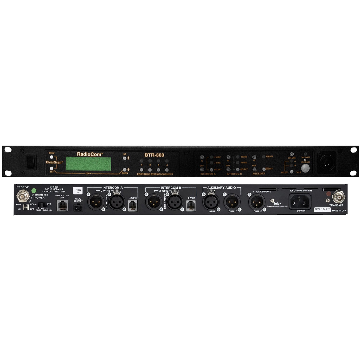 Telex BTR-800 2-Channel Frequency Agile UHF Wireless Base Station - H3