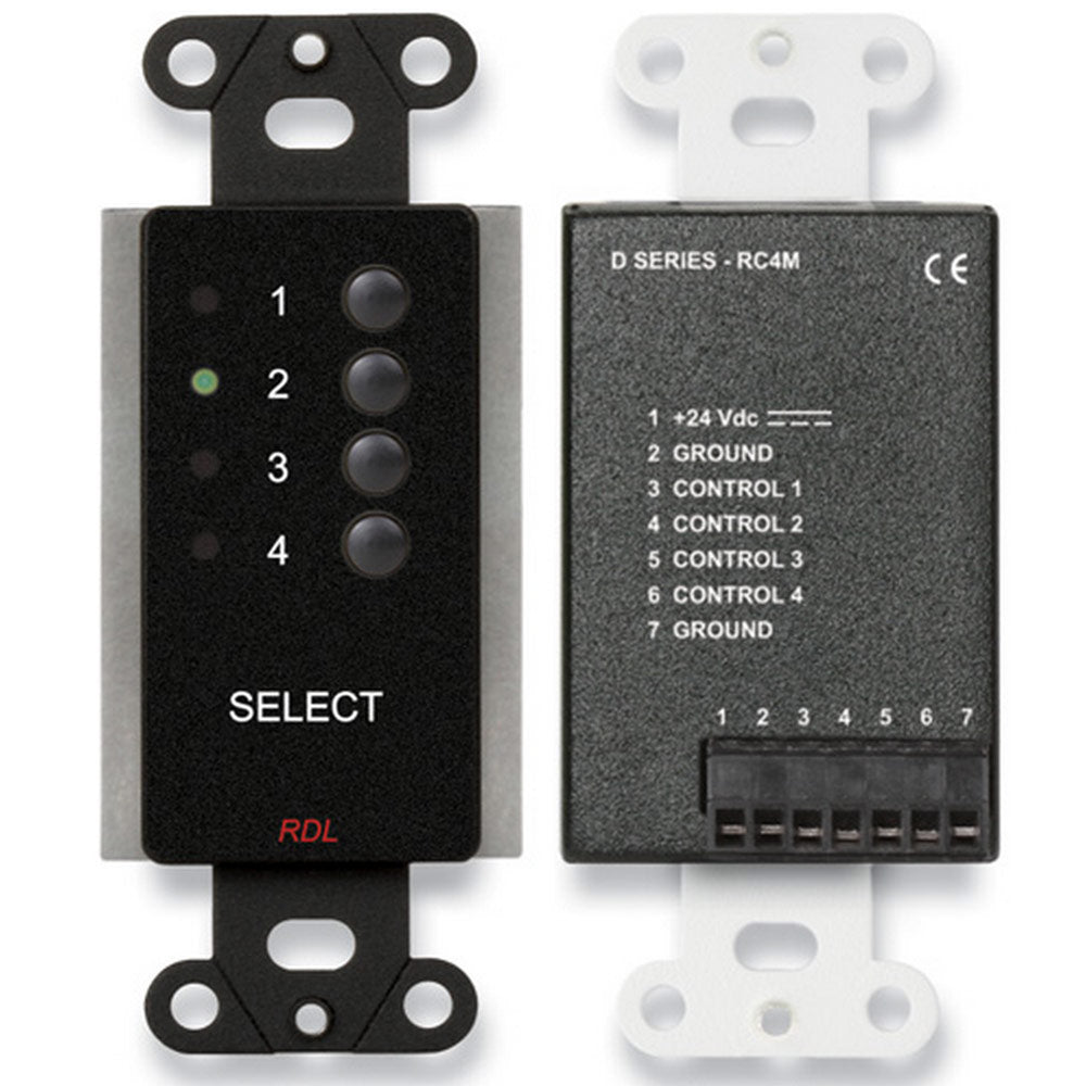 RDL DB-RC4M 4-Channel Remote Source Selector for D-SERIES (Black) - Custom Engraving Option