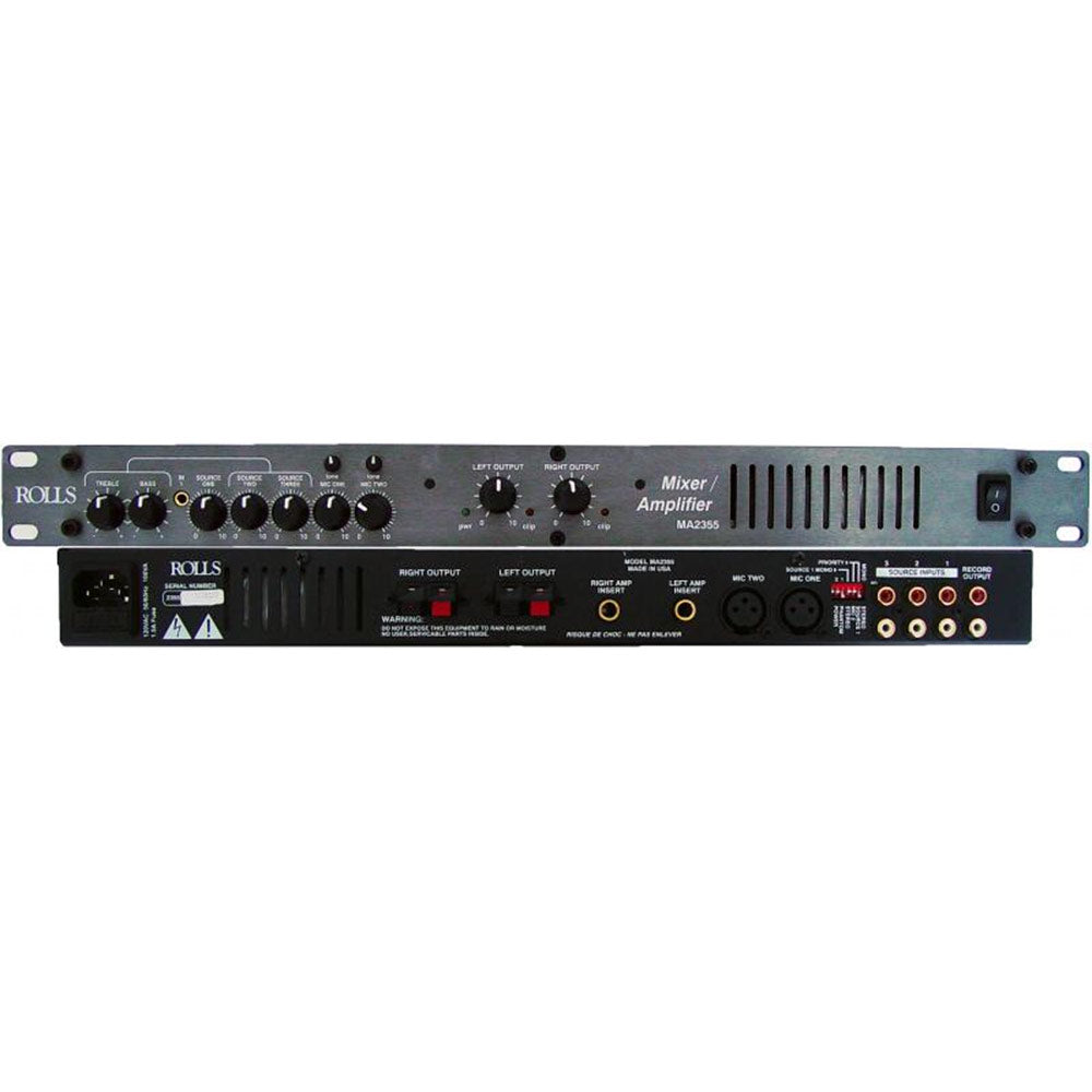 Rolls MA2355 Stereo Mixer/Amplifier - 35 Watts/Ch - Single Rack Space