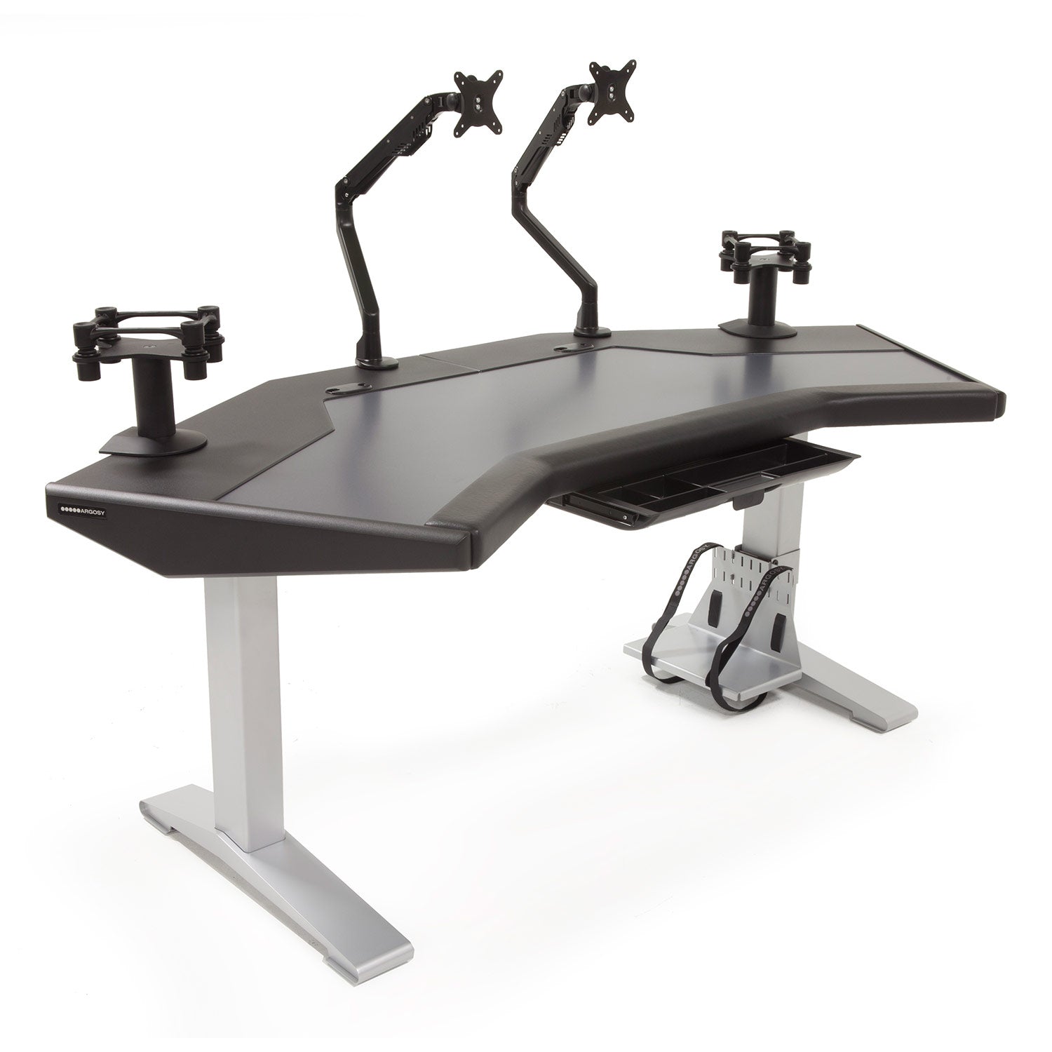 Argosy HALO-G-XC-B-S Halo G Ultimate (Halo G, Model 160 Speaker Mounts, Acc Drawer, 2) D8 Monitor Arms, Cpu Shelf)