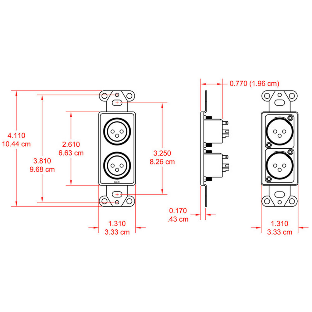 RDL DB-XLR2M Decora Mount Dual XLR Male Solder Jack Panel (Black)
