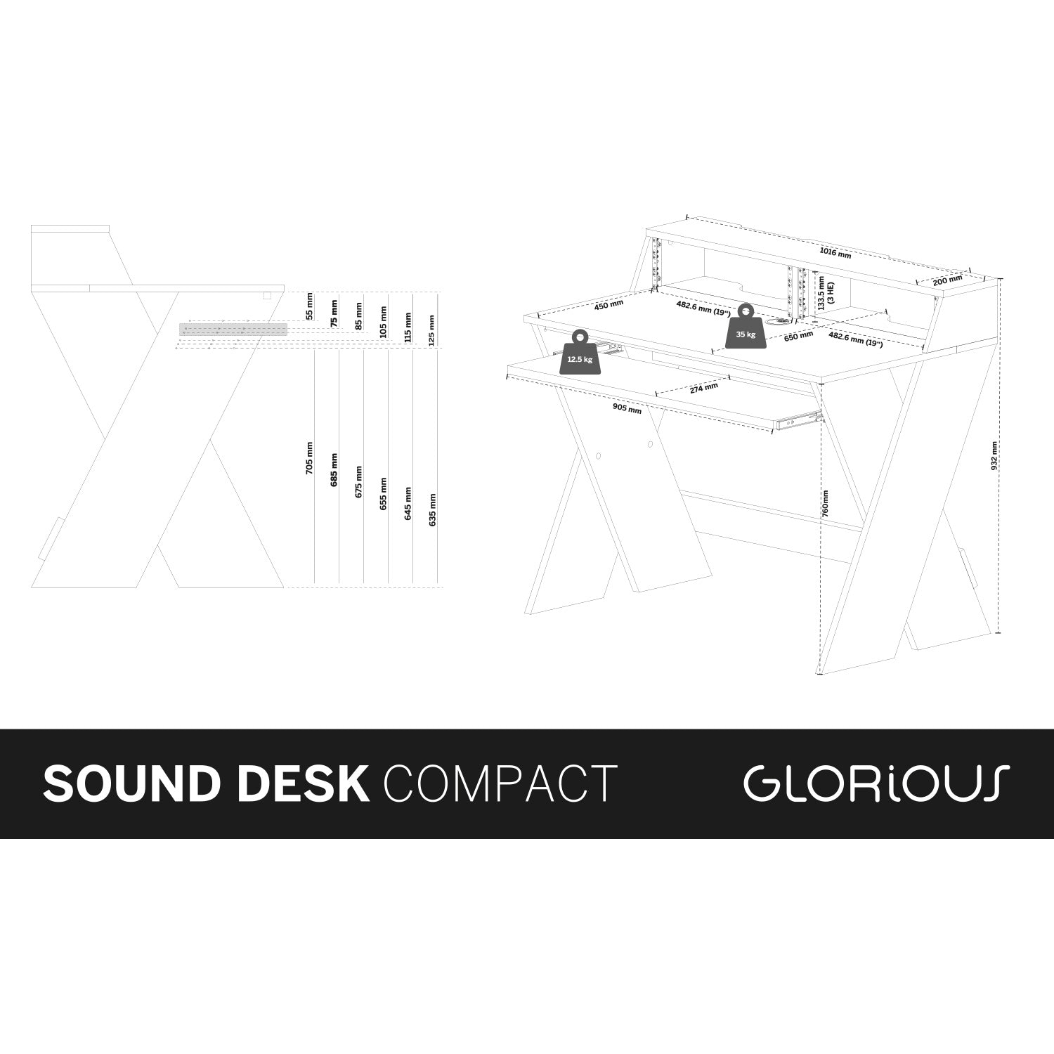 Glorious Sound Desk Compact - Studio or Editing Workstation (White)
