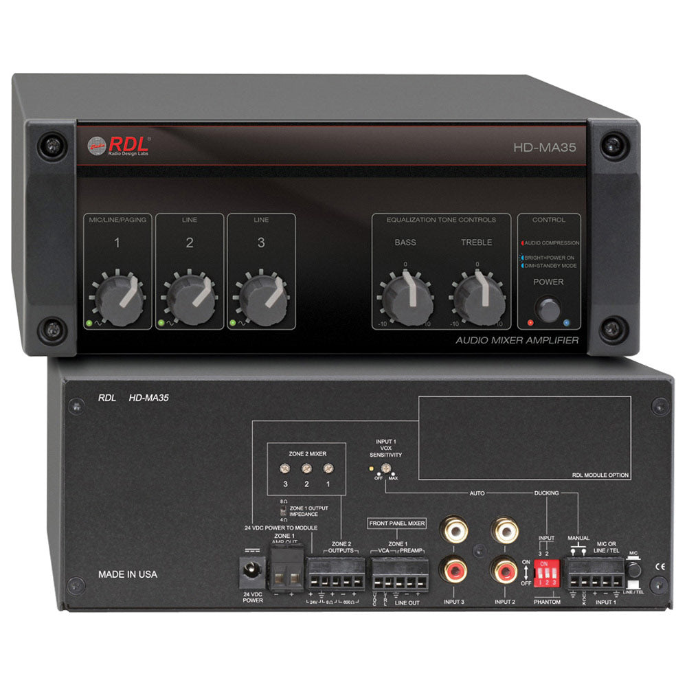 RDL HD-MA35 HD Series 35 Watt Mixer Amplifier (4 or 8 Ohm)