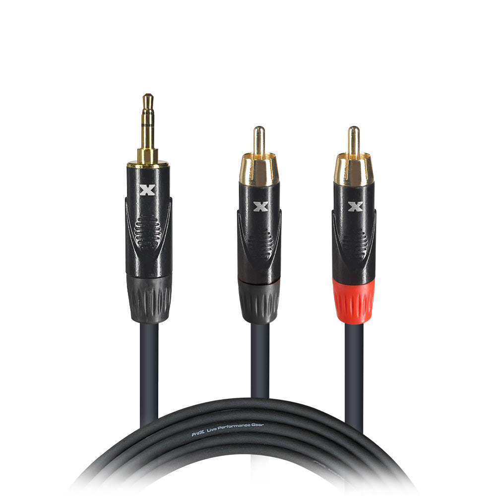 ProX XC-CMR25 25Õ Ft High Performance 3.5mm 1/8Ó Mini TRS to Dual RCA-M Unbalanced Y-Cable