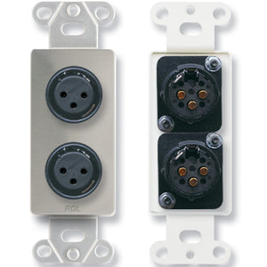 RDL DS-XLR2FC Dual XLR 3-pin Female Jacks on D Plate, Solder type, Steel - Custom Engraving Option