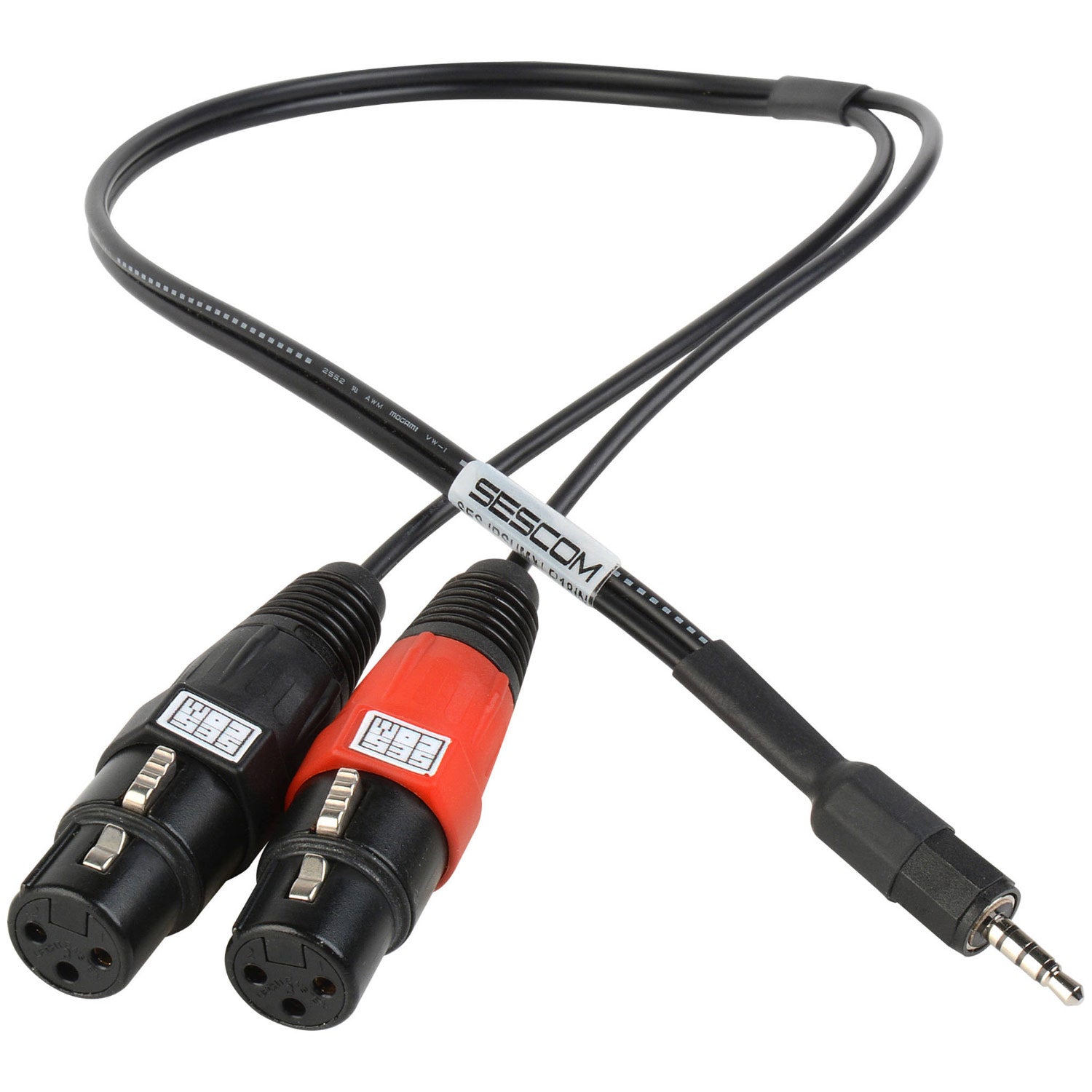 Sescom SES-IPSUMXLR3 iPod/iPad Summing Cable Dual 3-Pin XLRF/3.5mm TRRS Male Line/Mic Level - 3'
