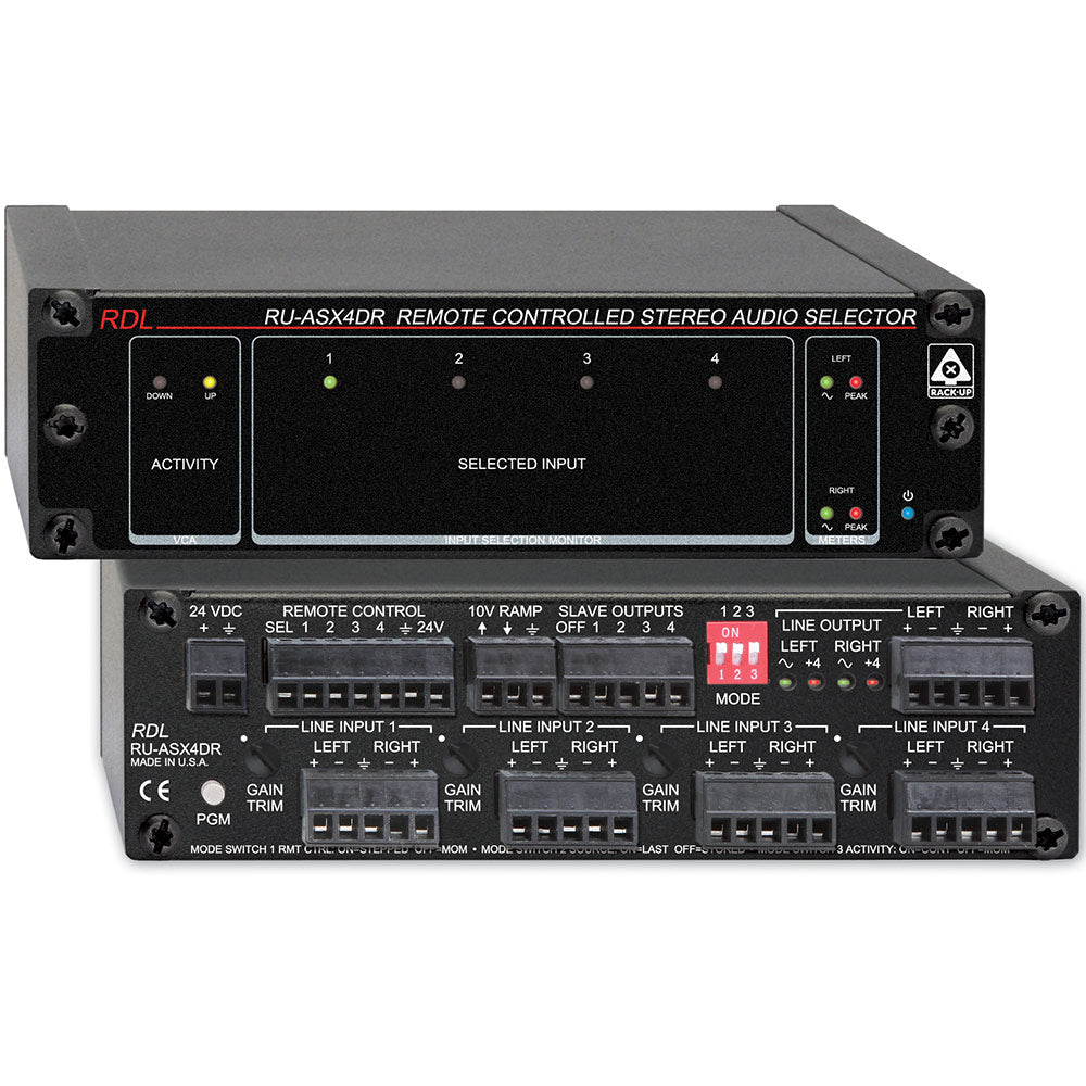 RDL RU-ASX4DR 4x1 VCA Remote Controlled Stereo Audio Selector