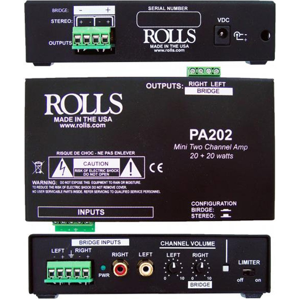 Rolls PA202 Stereo 20W/Ch Class D Mini Amplifier