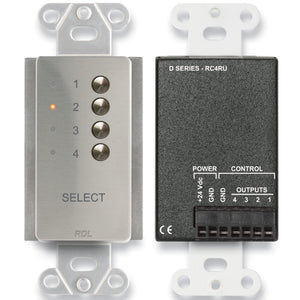 RDL DS-RC4RU 4-Channel Remote Source Selector for RACK-UP (Stainless) - Custom Engraving Option