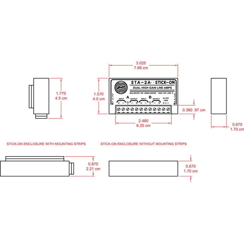 RDL STA-2A High Output Dual Channel High Output Mountable Line Amplifier with Gain Trim