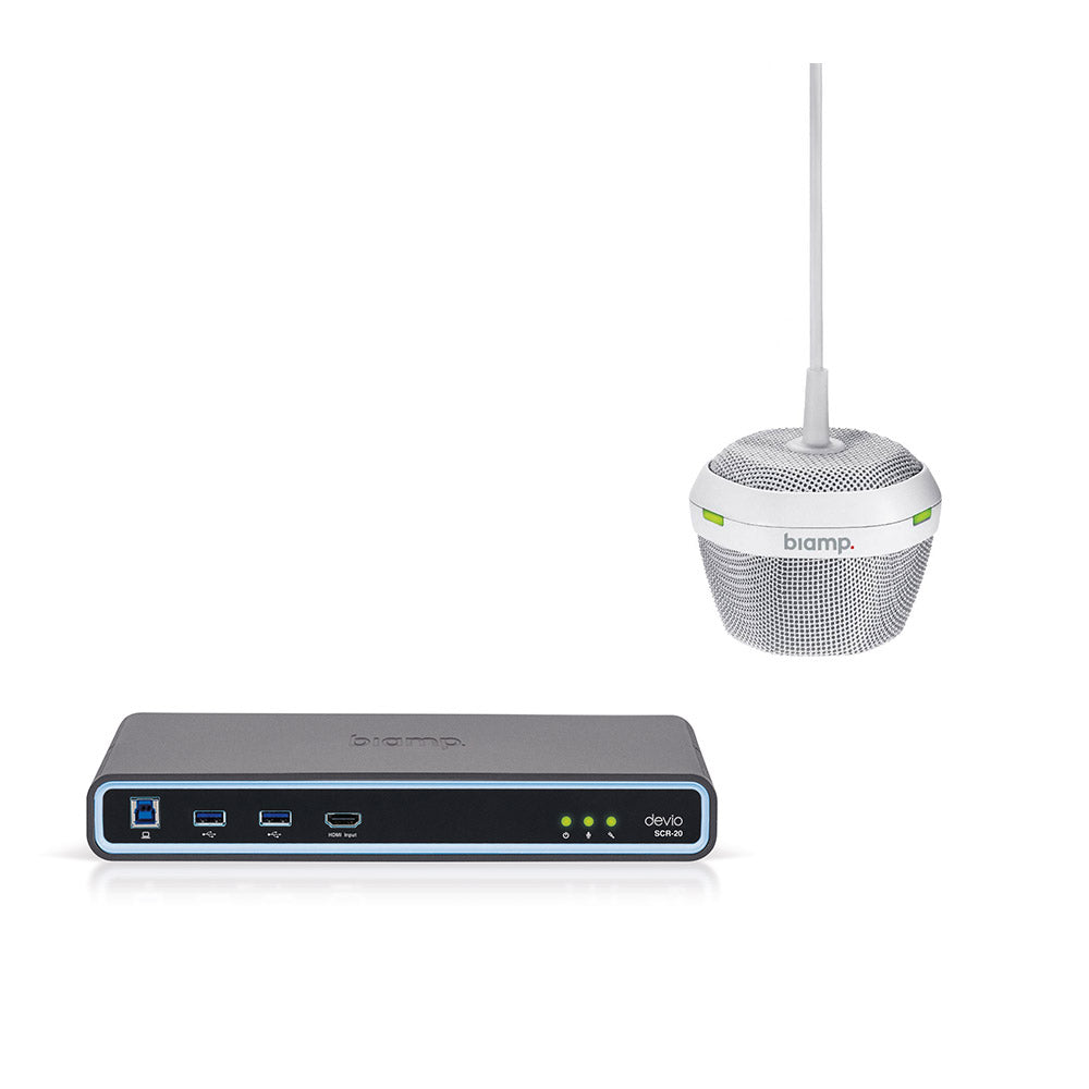 Biamp Devio Conference / Huddle Room Solution with SCR-20C and DCM-1 White Hanging Microphone