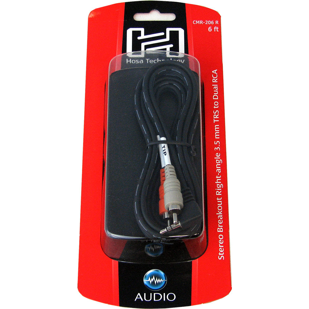 Hosa CMR-206R Stereo Breakout, Right-angle 3.5 mm TRS to Dual RCA, 6 feet