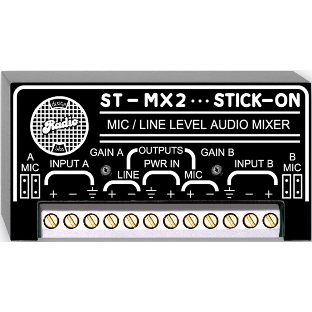 RDL ST-MX2 Channel Microphone and Line Level Mini Audio Mixer - Stick-On Design